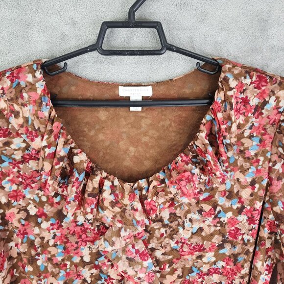 Women's Charter Club Woman Floral Ruffle Blouse Top Brown/Pink/Blue Size 1X - Picture 4 of 9